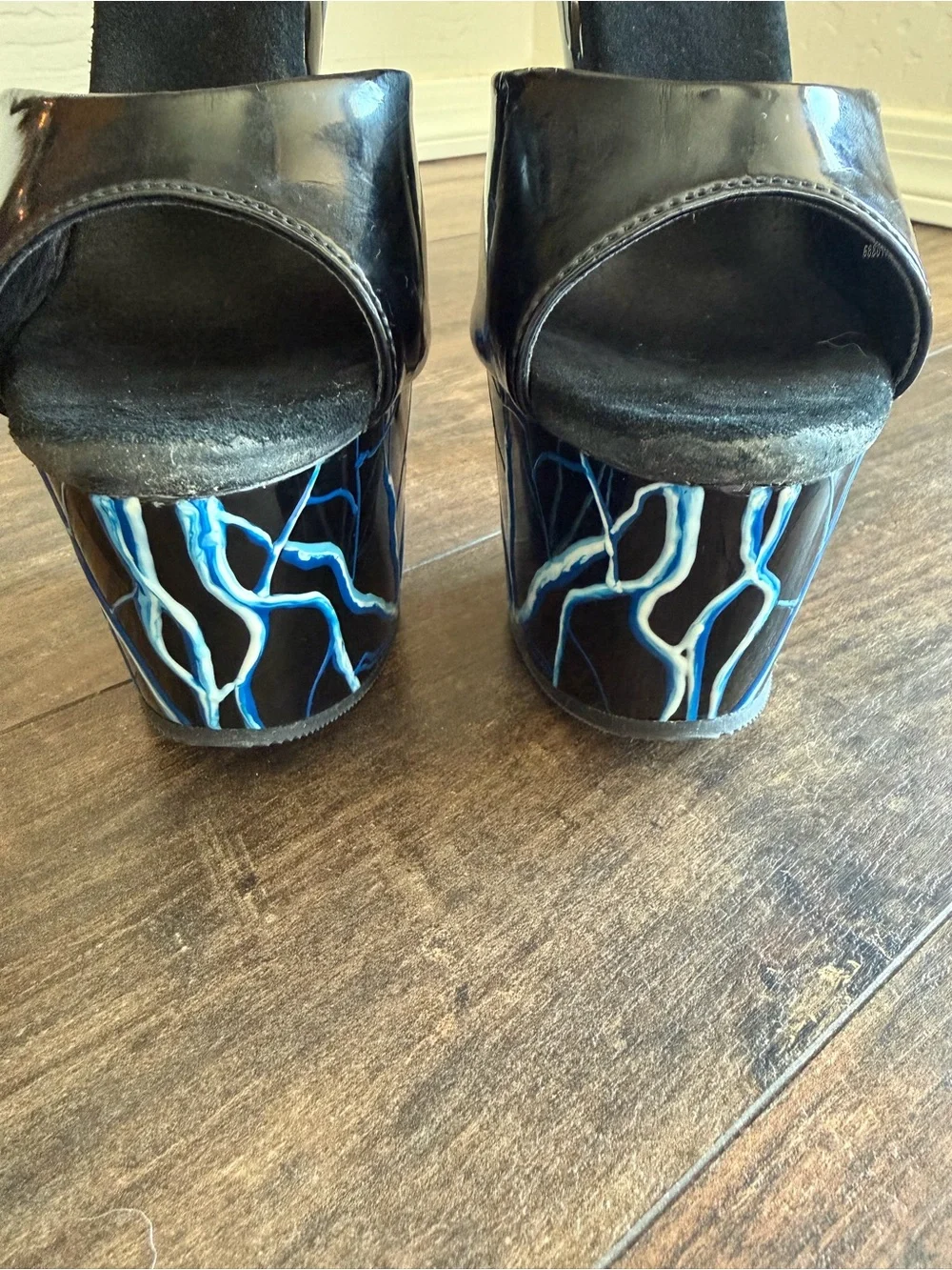 Black Pleaser Platform Heels with Blue Lightning Accent
